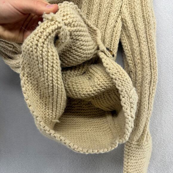 Vintage Fisherman Sweater Women's Small / Medium Beige Tan Cardigan thick 90s - Picture 7 of 8